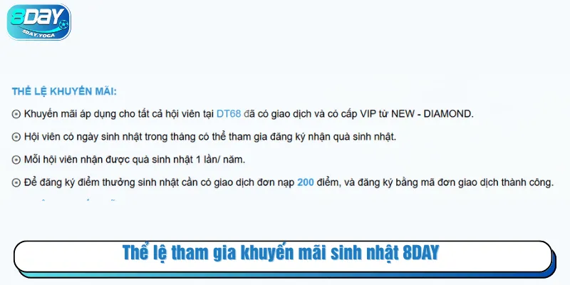 Thể lệ tham gia khuyến mãi sinh nhật 8DAY